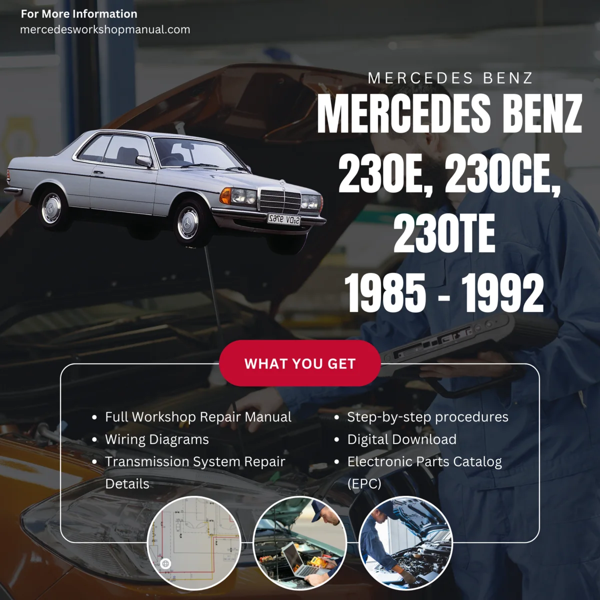 Mercedes-Benz 230E 230CE 230TE W124 1985-1992 Workshop Manual Cover