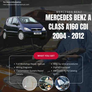 Mercedes-Benz A-Class A160 CDI Diesel W169 2004-2012 Workshop Manual Cover