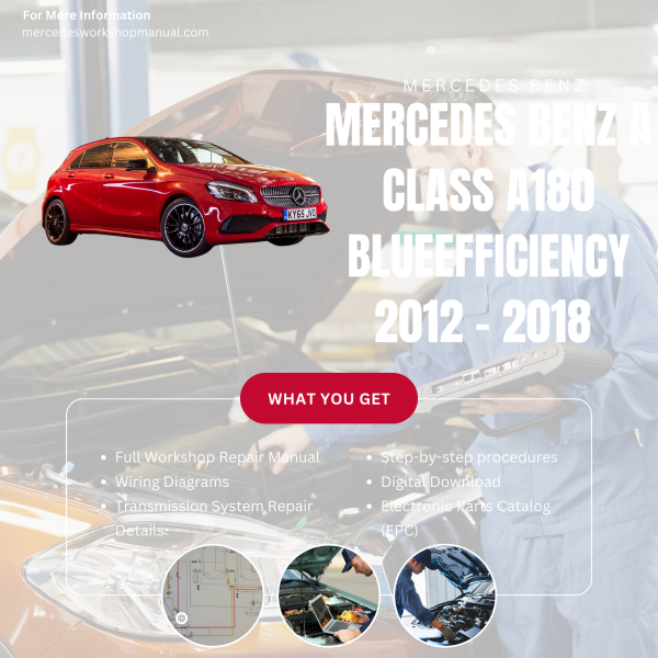 Mercedes Benz A Class A180 BlueEfficiency  Workshop, Service & Repair Manual 2012 - 2018 | Engine, Wiring, Transmission, Maintenance Guide