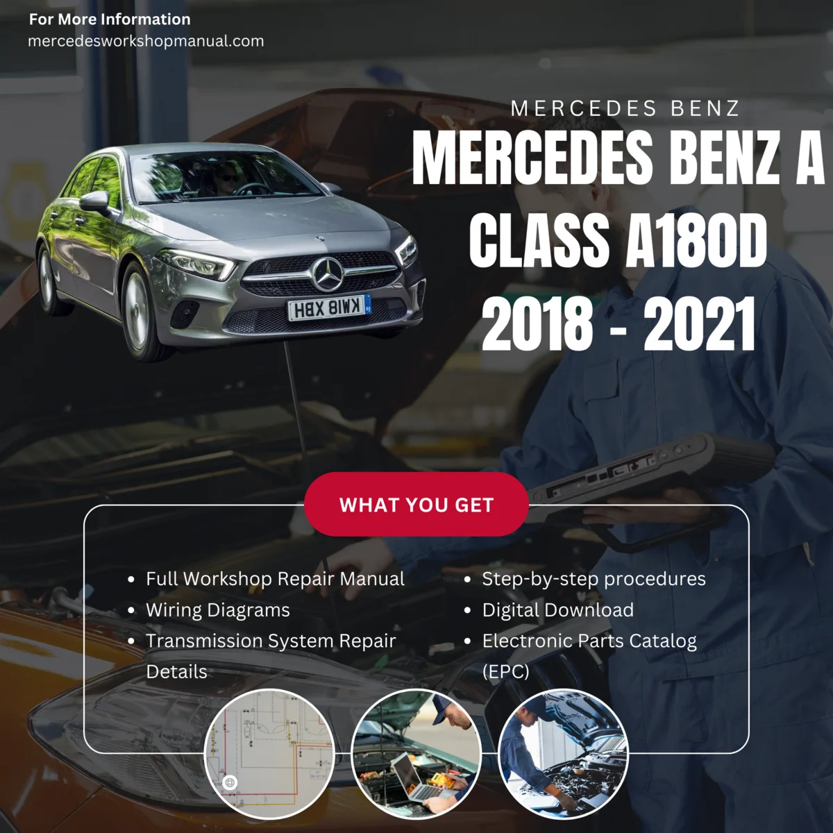 Mercedes-Benz A-Class A180d Diesel W177 2018-2021 Workshop Manual Cover