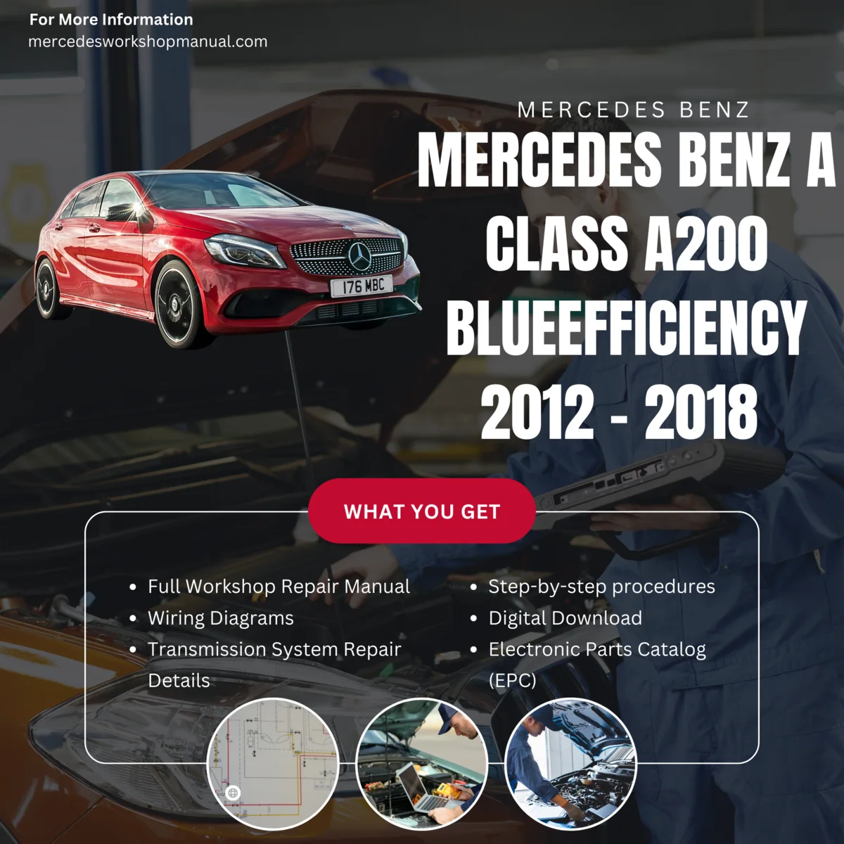Mercedes-Benz A-Class A200 BlueEfficiency 2012-2018 Workshop Manual Cover