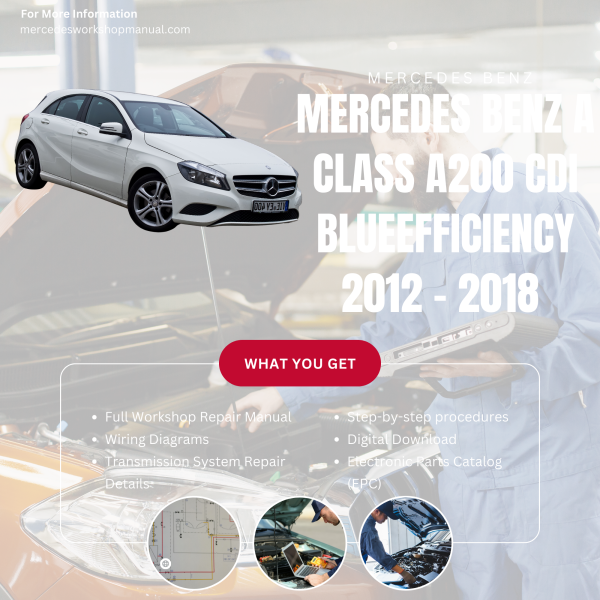 Mercedes Benz A Class A200 CDI BlueEfficiency  Workshop, Service & Repair Manual 2012 - 2018 | Engine, Wiring, Transmission, Maintenance Guide