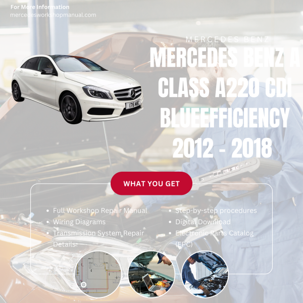 Mercedes Benz A Class A220 CDI BlueEfficiency  Workshop, Service & Repair Manual 2012 - 2018 | Engine, Wiring, Transmission, Maintenance Guide