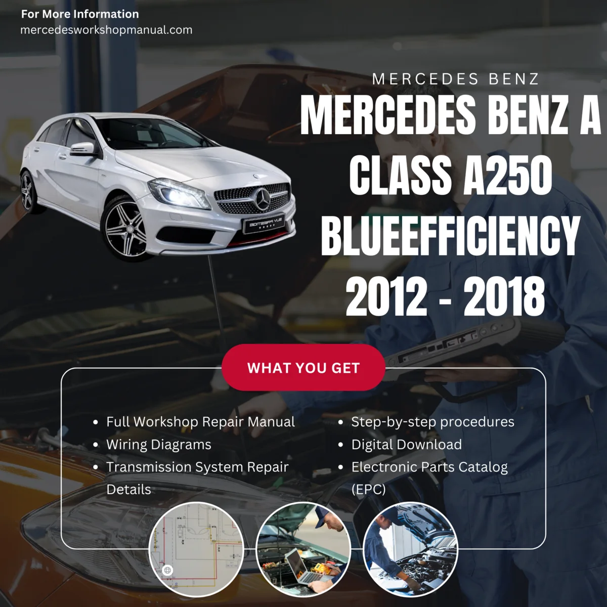 Mercedes-Benz A-Class A250 BlueEfficiency 2012-2018 Workshop Manual Cover