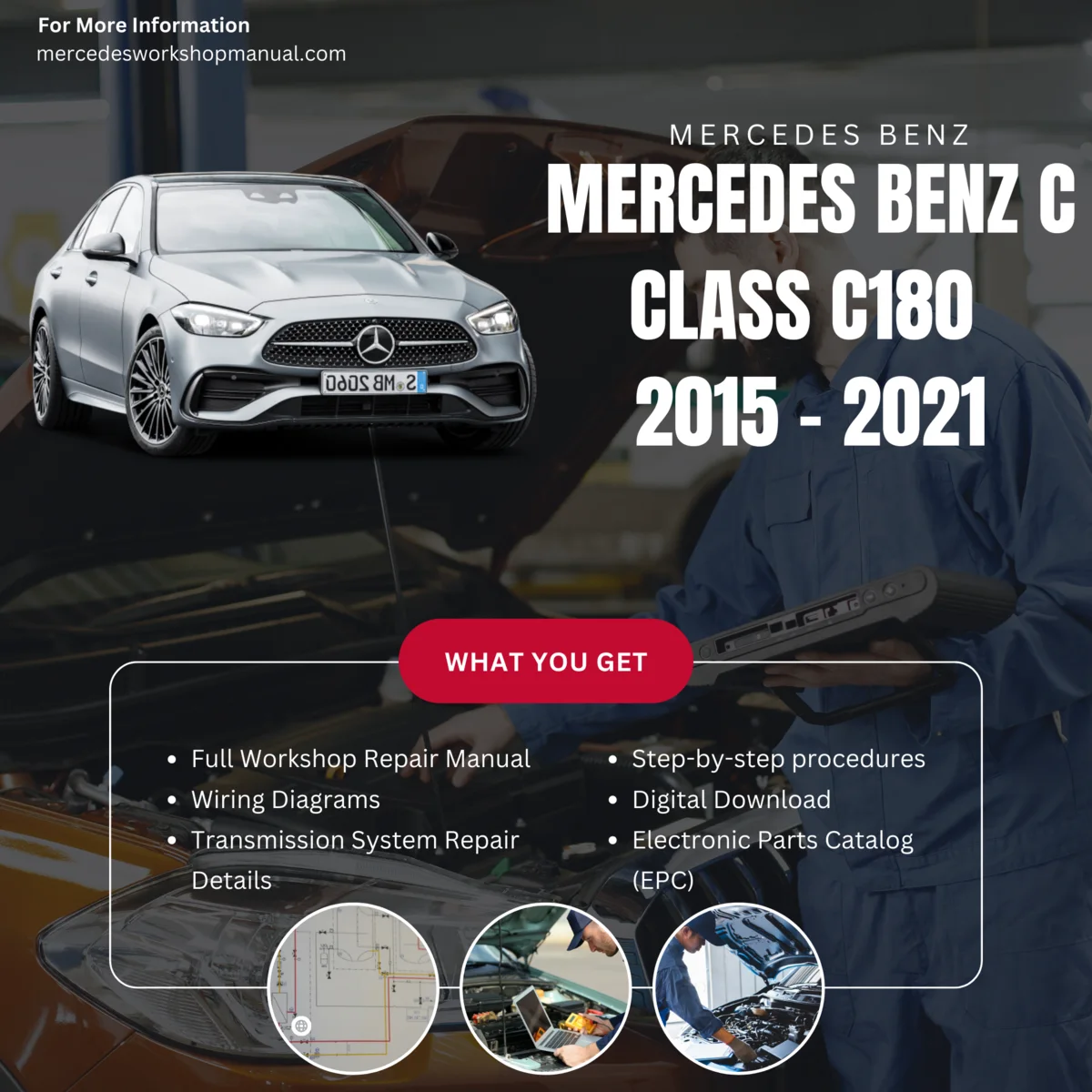 Mercedes-Benz C-Class C180 W205 2015-2021 Workshop Manual Cover