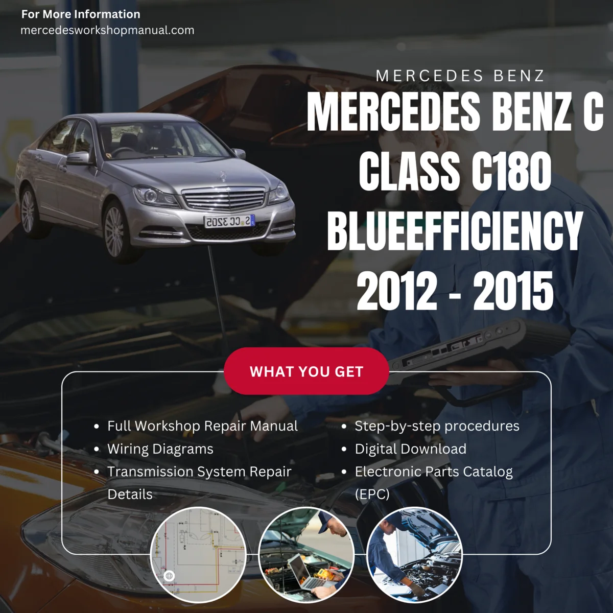 Mercedes-Benz C-Class C180 BlueEfficiency 2012-2015 Workshop Manual Cover