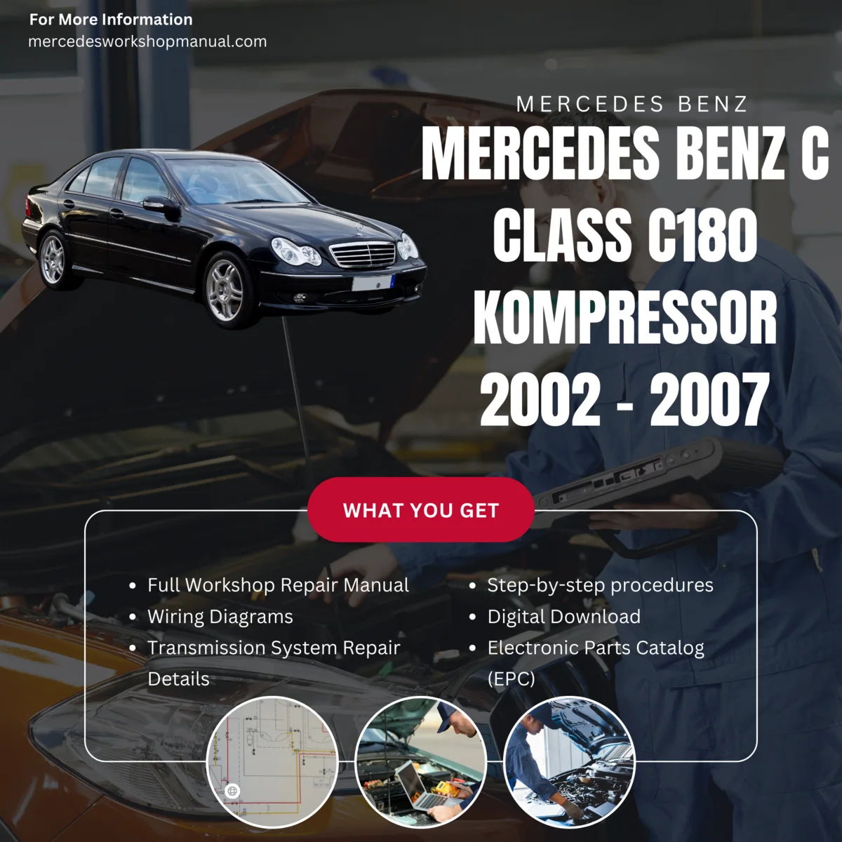 Mercedes-Benz C-Class C180 Kompressor W203 2002-2007 Workshop Manual Cover