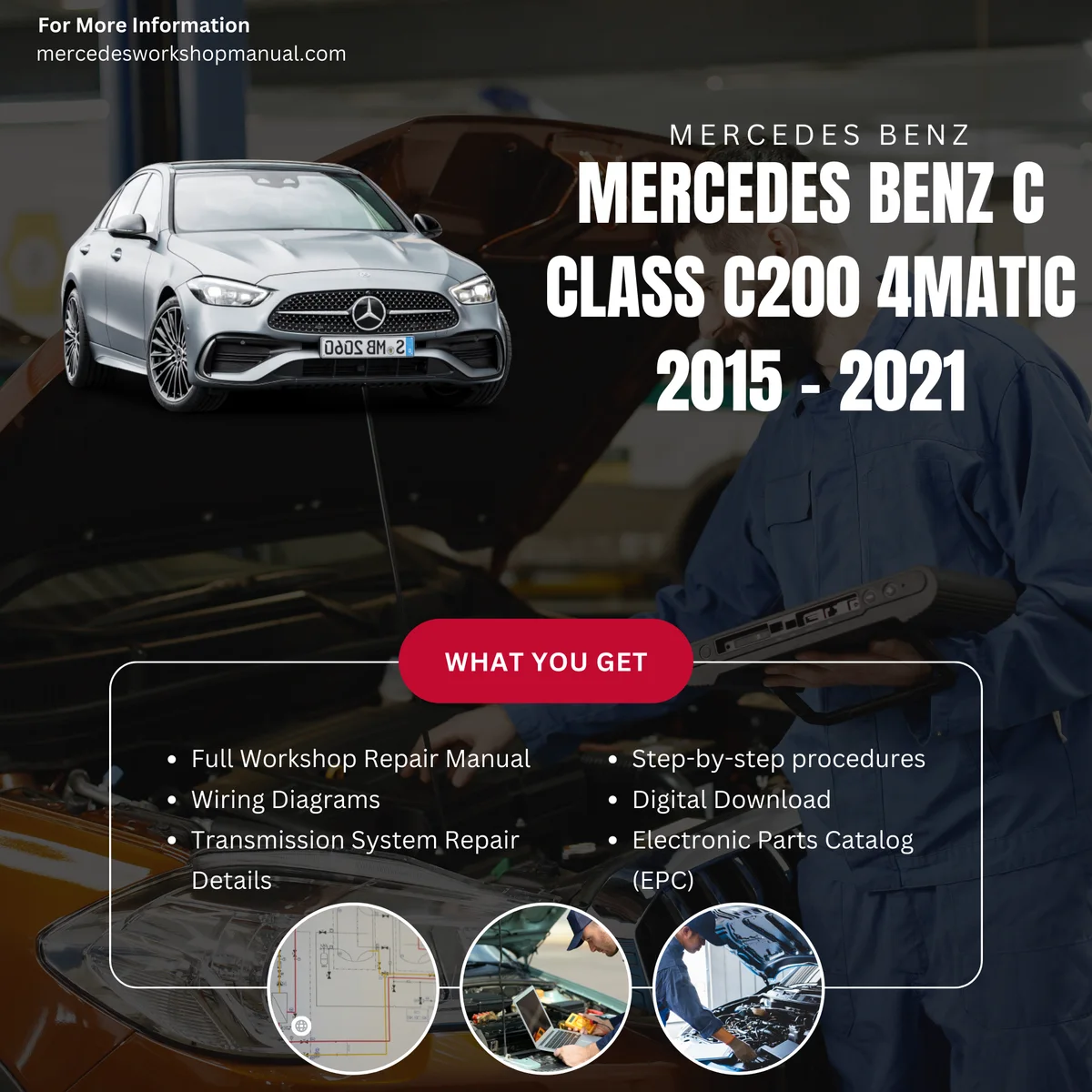 Mercedes-Benz C-Class C200 4MATIC 2015-2021 Workshop Manual Cover