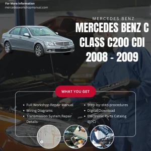 Mercedes-Benz C-Class C200 CDI W204 2008-2009 Workshop Manual Cover