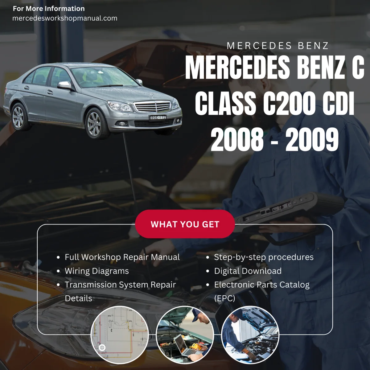Mercedes-Benz C-Class C200 CDI W204 2008-2009 Workshop Manual Cover