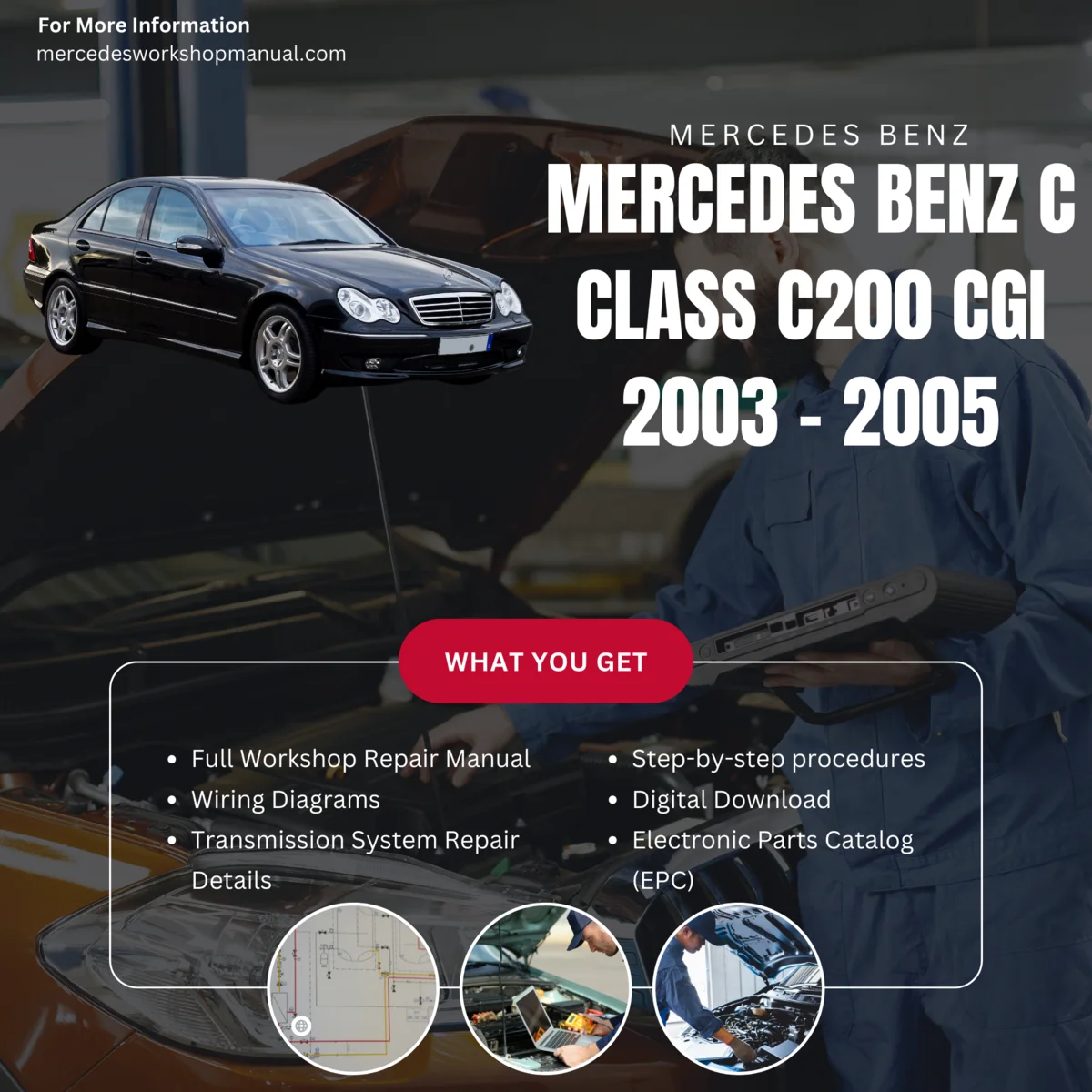 Mercedes-Benz C-Class C200 CGI W203 2003-2005 Workshop Manual Cover