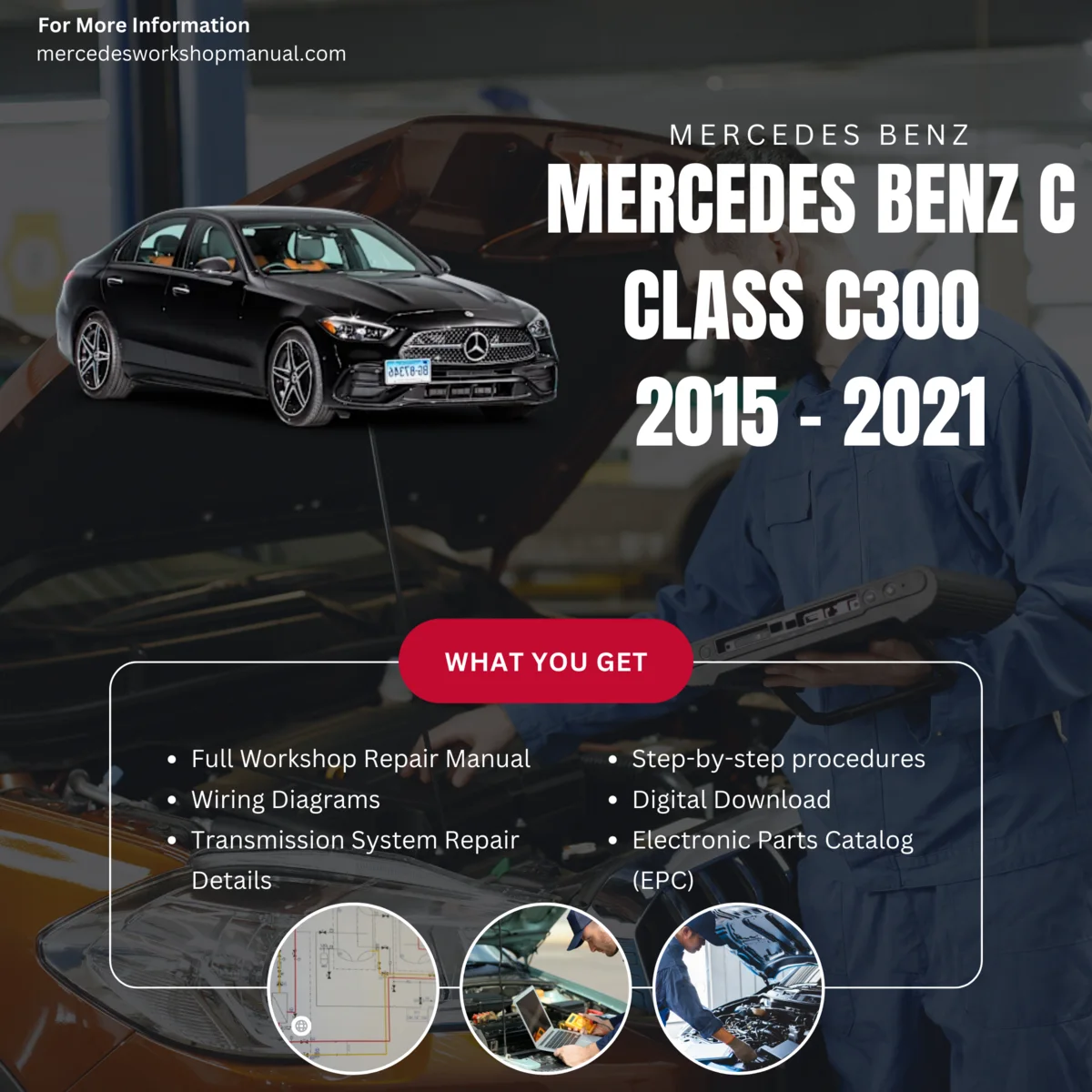 Mercedes-Benz C-Class C300 W205 2015-2021 Workshop Manual Cover