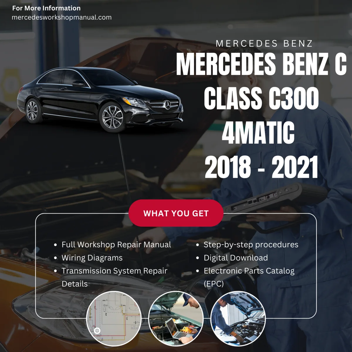 Mercedes-Benz C-Class C300 4Matic 2018-2021 Workshop Manual Cover