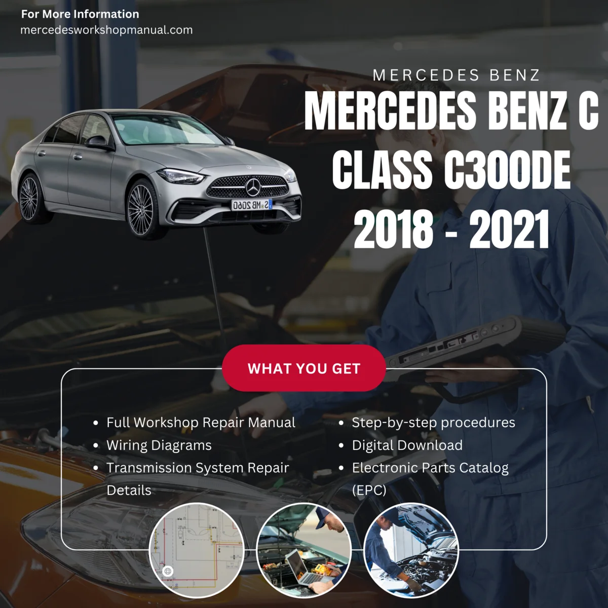 Mercedes-Benz C-Class C300de Diesel Plug-in Hybrid 2018-2021 Workshop Manual Cover