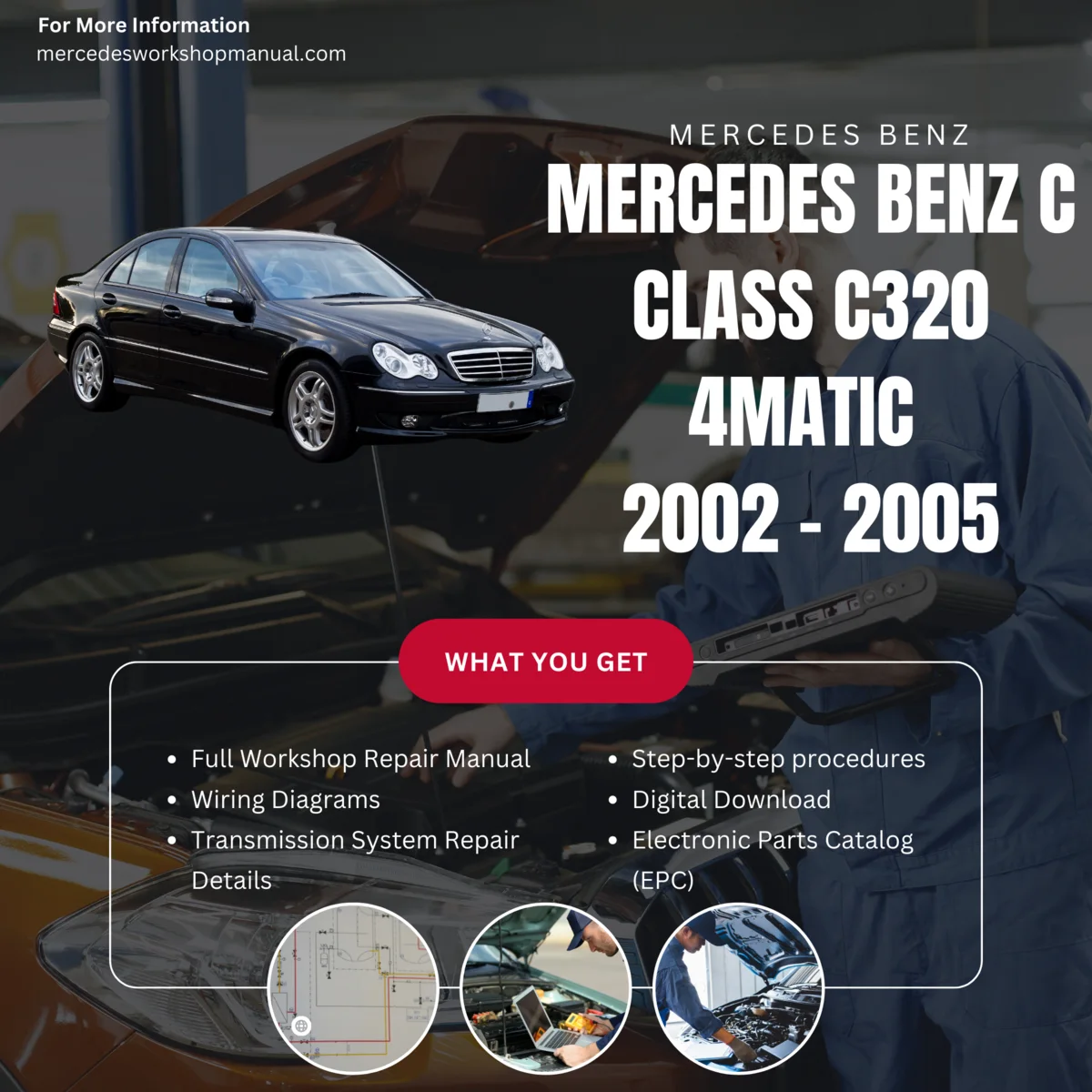 Mercedes-Benz C-Class C320 4Matic W203 2002-2005 Workshop Manual Cover