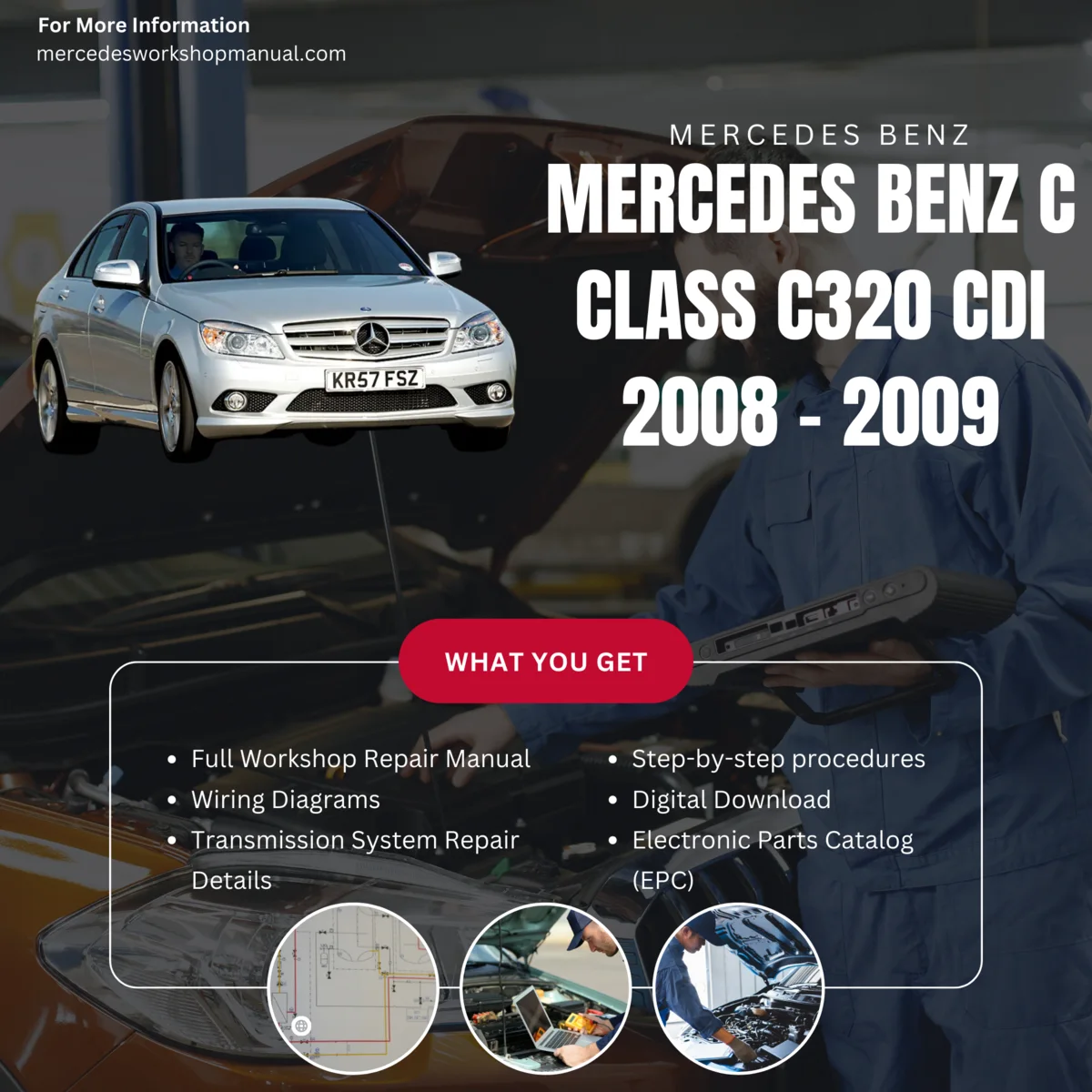 Mercedes-Benz C-Class C320 CDI Diesel 2008-2009 Workshop Manual Cover