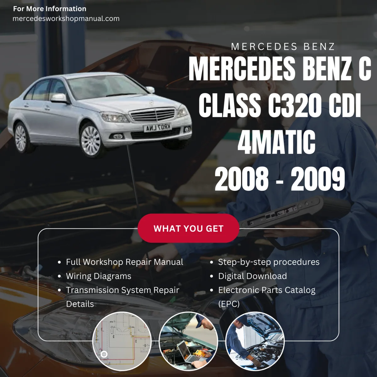 Mercedes-Benz C-Class C320 CDI 4Matic Diesel 2008-2009 Workshop Manual Cover