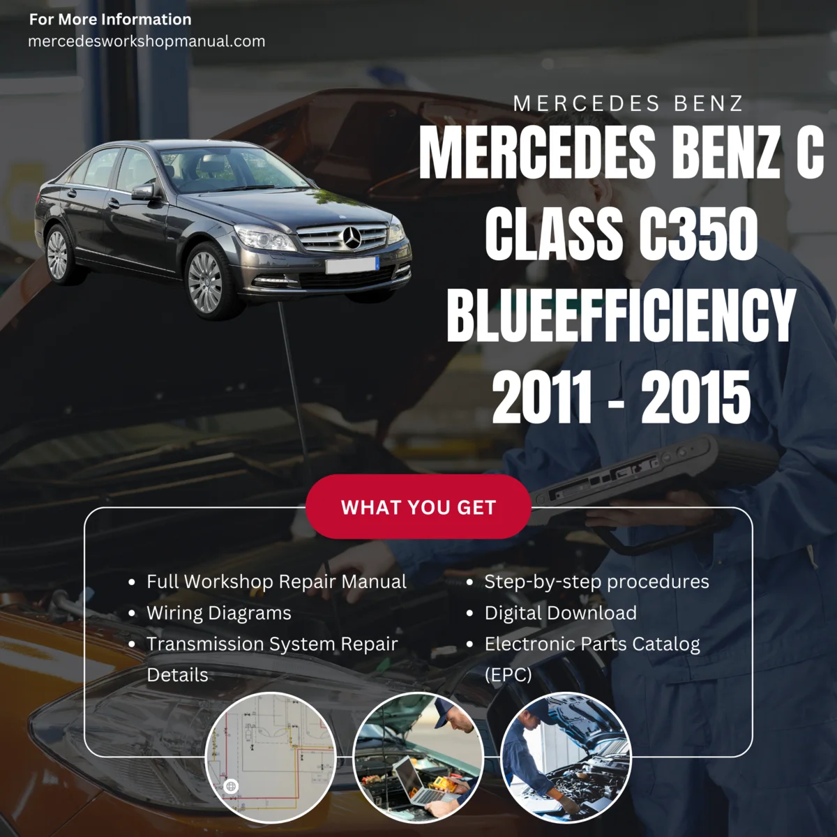 Mercedes-Benz C-Class C350 BlueEfficiency 2011-2015 Workshop Manual Cover