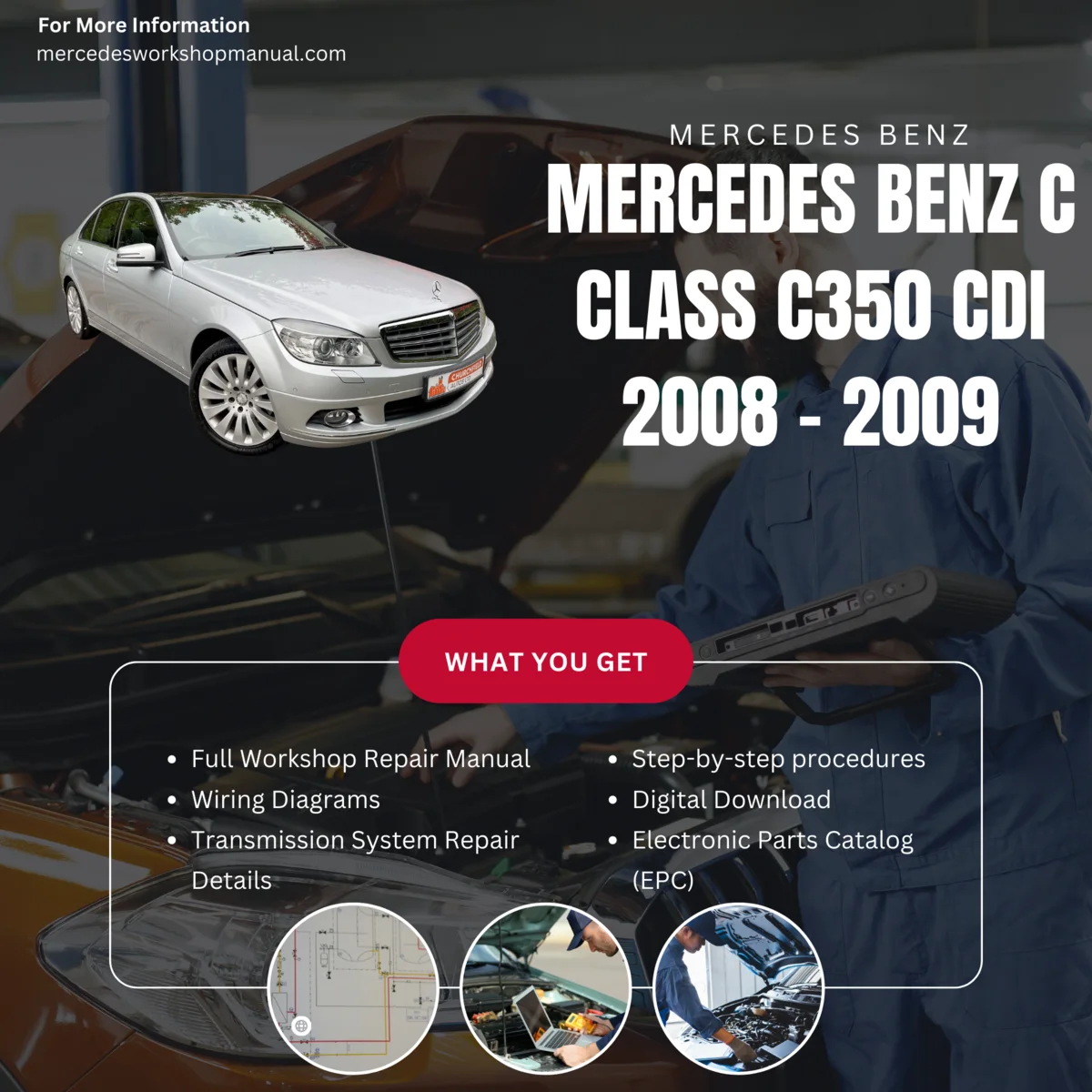 Mercedes-Benz C-Class C350 CDI Diesel 2008-2009 Workshop Manual Cover