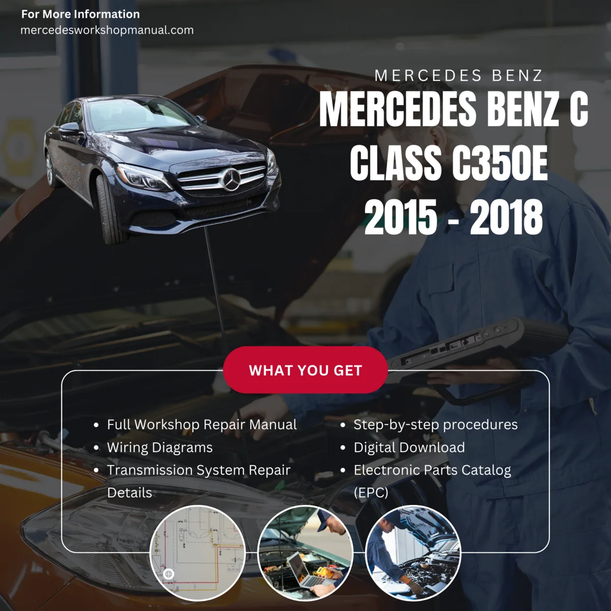 Mercedes-Benz C-Class C350e Plug-in Hybrid 2015-2018 Workshop Manual Cover