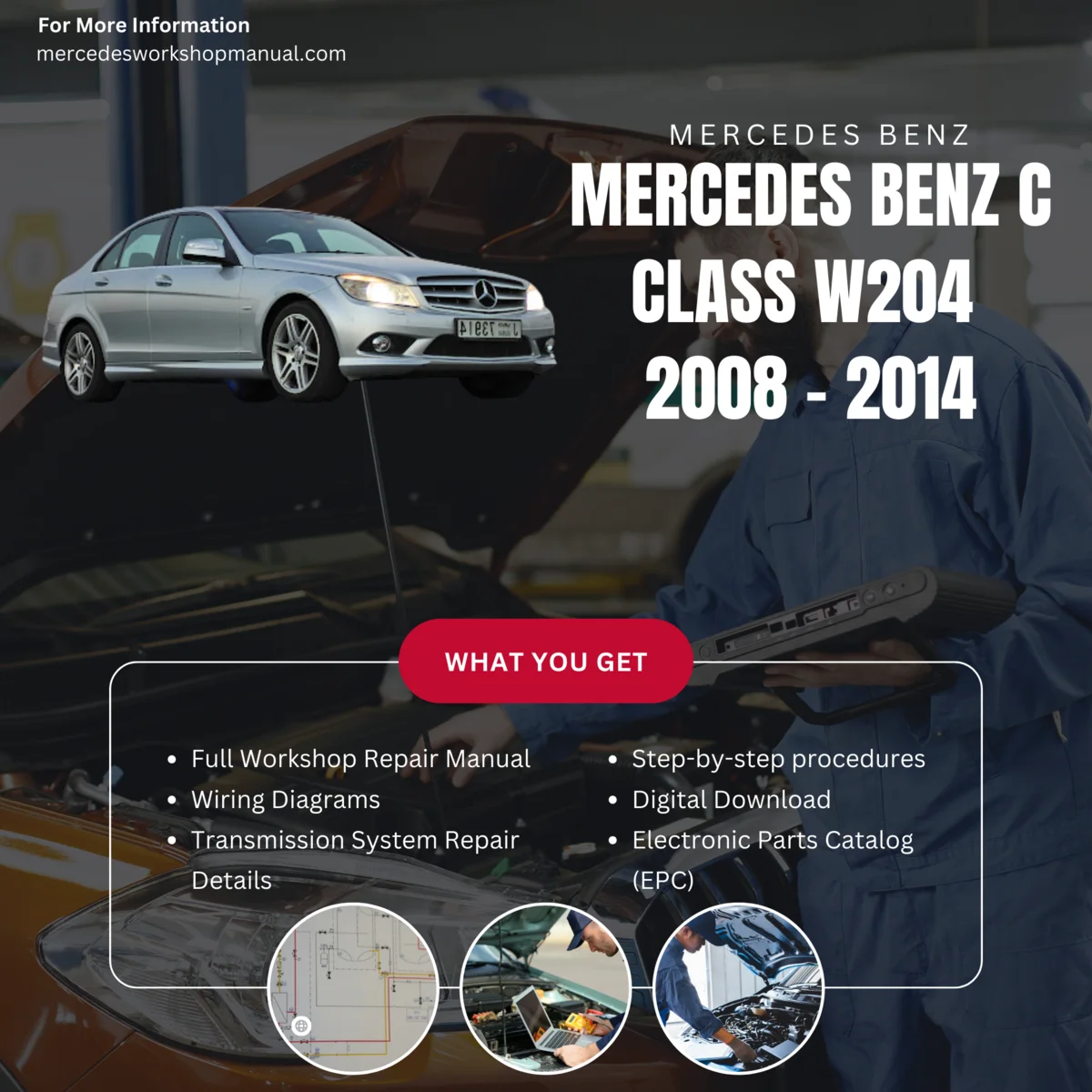 Mercedes-Benz C-Class W204 Sedan 2008-2014 Workshop Manual Cover