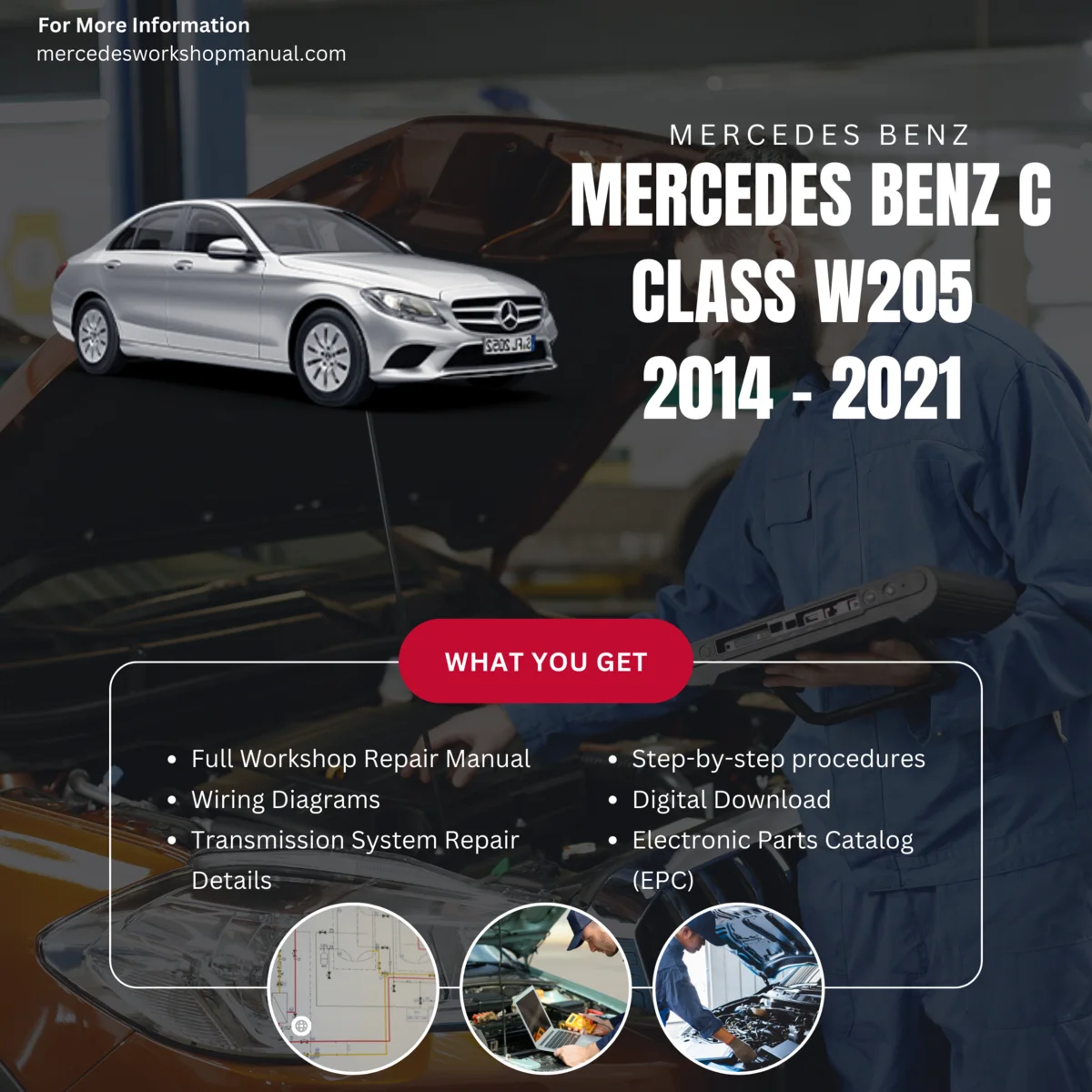 Mercedes-Benz C-Class W205 Sedan 2014-2021 Workshop Manual Cover