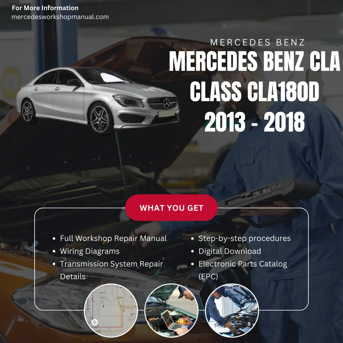 Mercedes-Benz CLA-Class CLA180d Diesel 2013-2018 Workshop Manual Cover