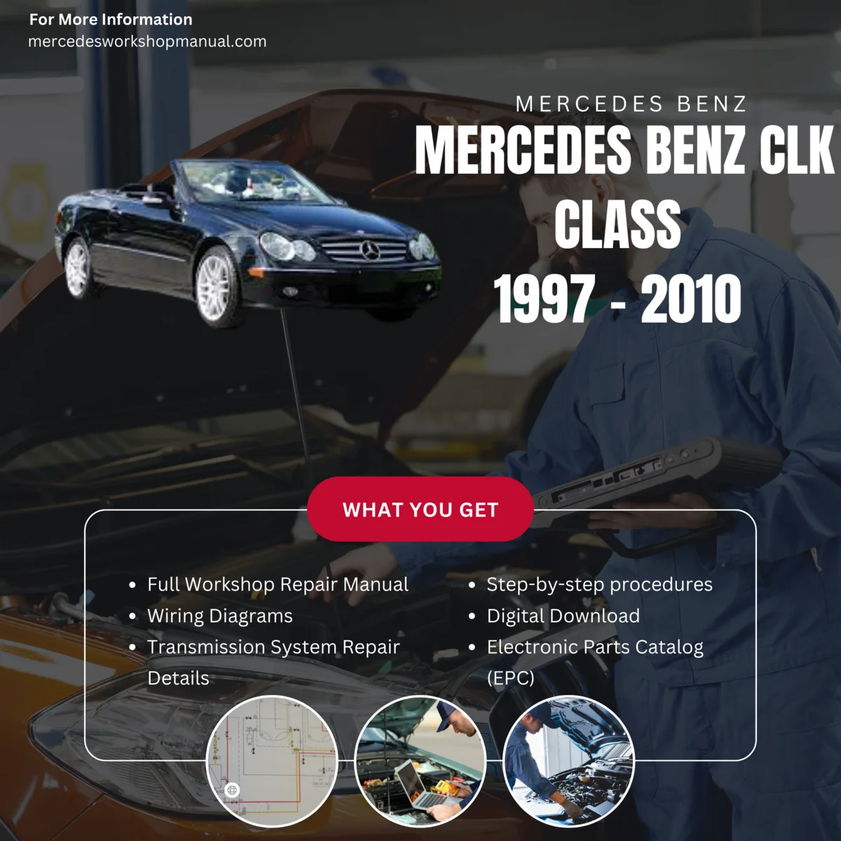 Mercedes-Benz CLK-Class Coupe Convertible 1997-2010 Workshop Manual Cover