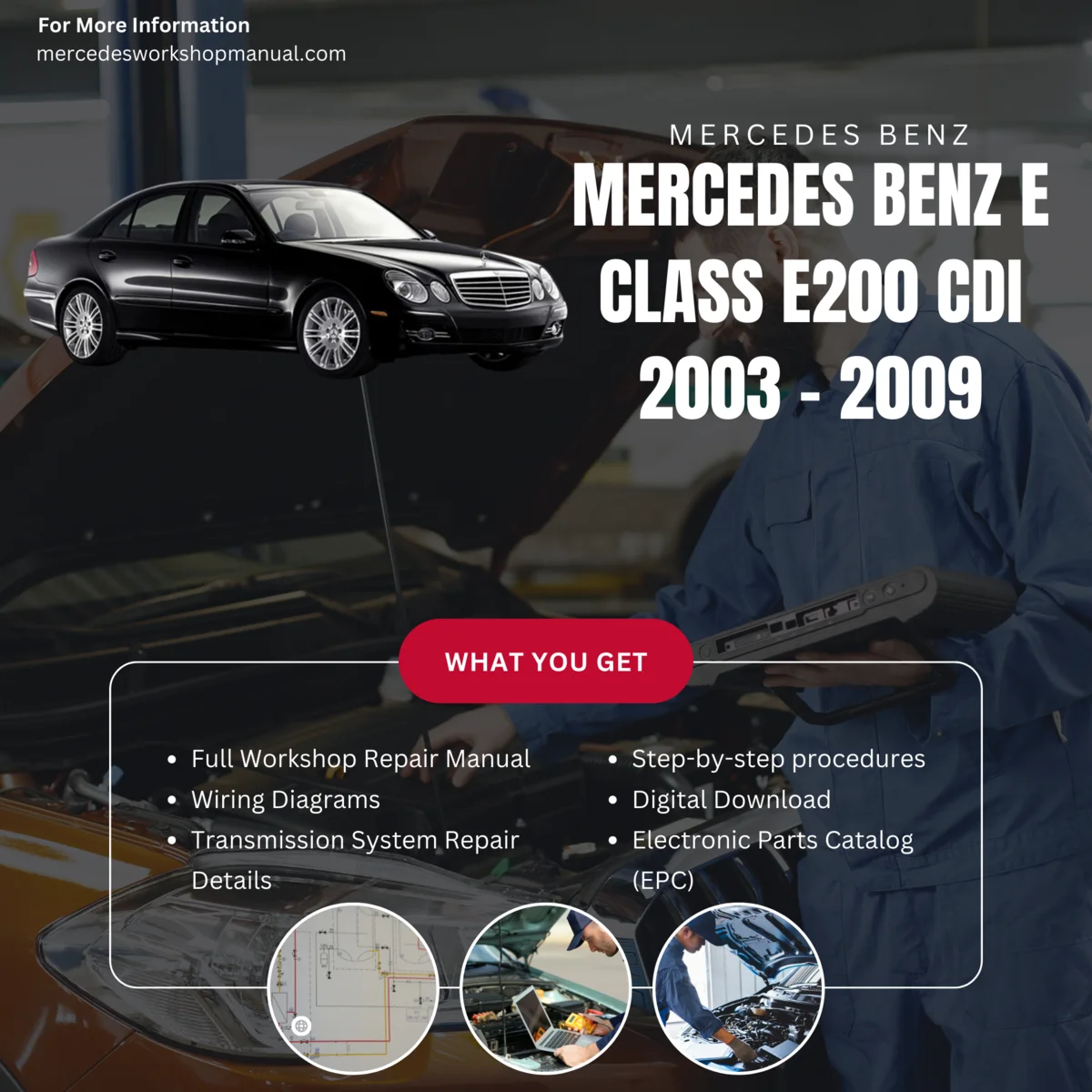 Mercedes-Benz E-Class E200 CDI 2003-2009 Workshop Manual Cover