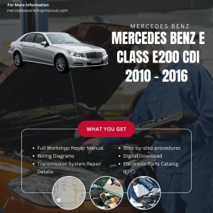 Mercedes-Benz E-Class E200 CDI Diesel 2010-2016 Workshop Manual Cover