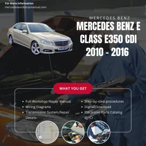 Mercedes-Benz E-Class E350 CDI Diesel 2010-2016 Workshop Manual Cover