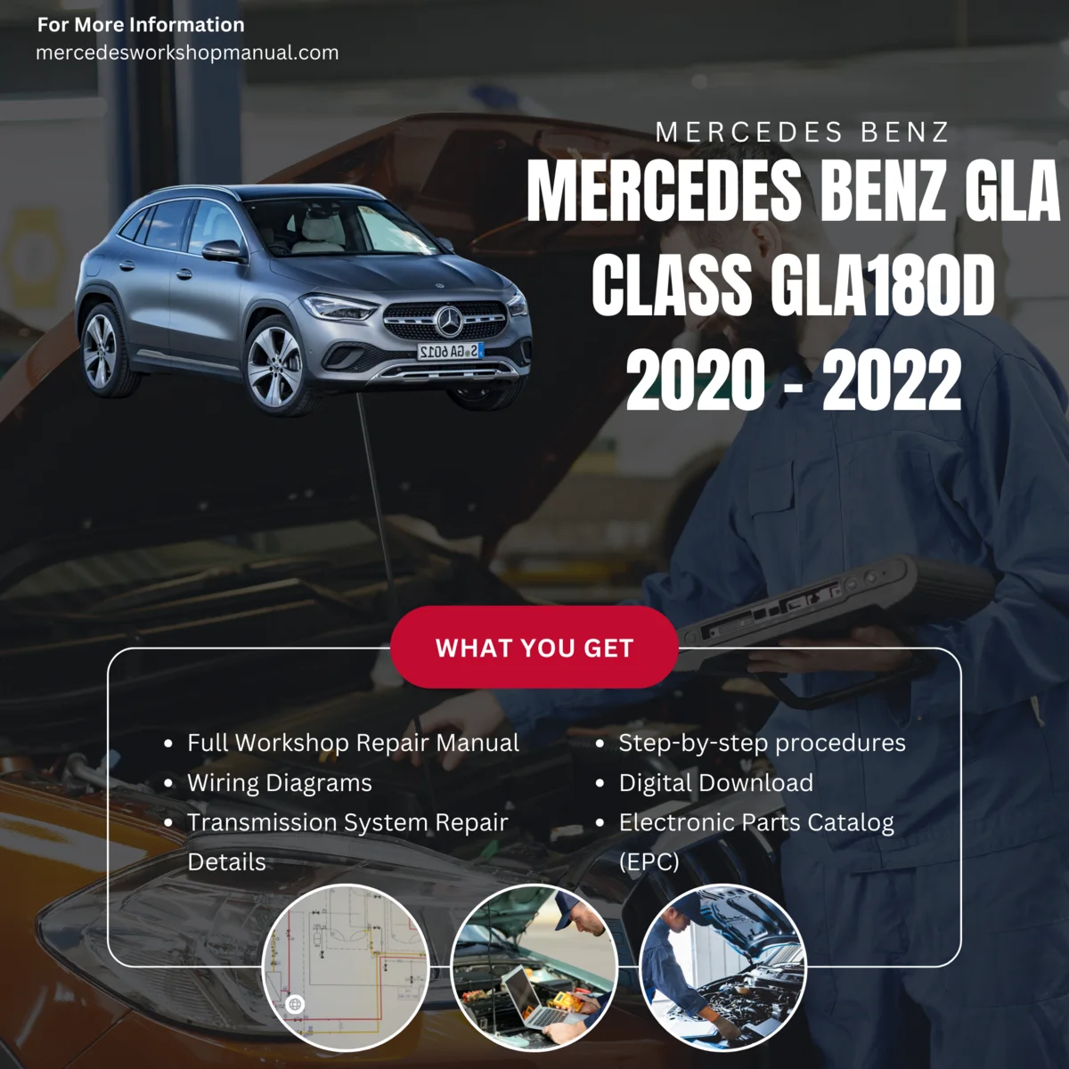 Mercedes-Benz GLA-Class GLA180d Diesel 2020-2022 Workshop Manual Cover