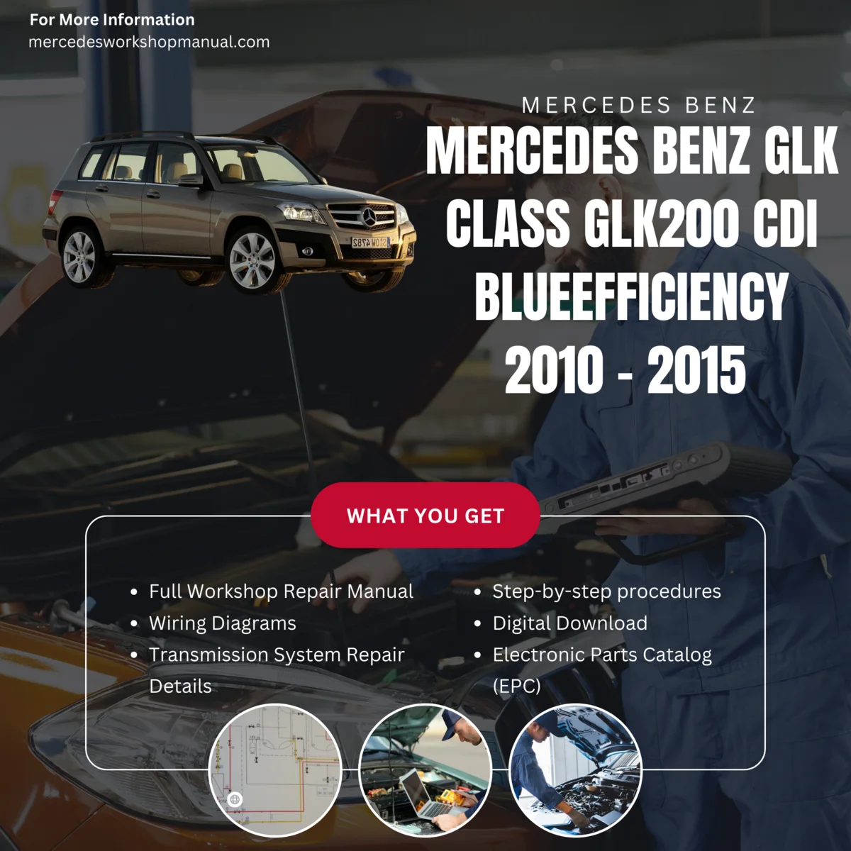 Mercedes-Benz GLK-Class GLK200 CDI BlueEfficiency Diesel 2010-2015 Workshop Manual Cover