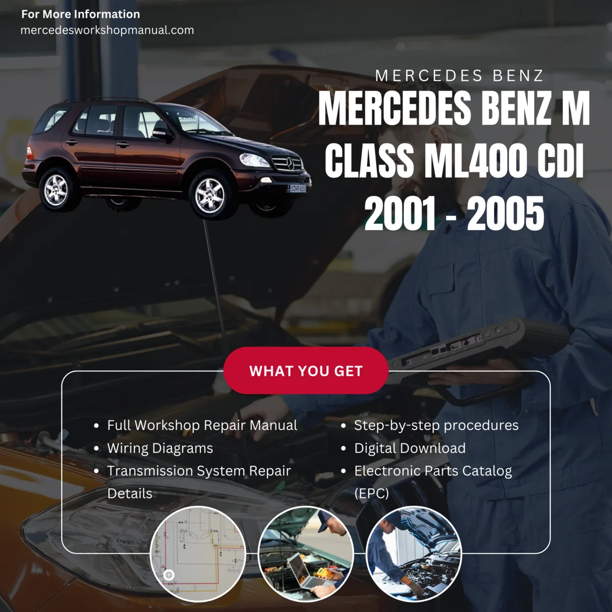 Mercedes-Benz M-Class ML400 CDI Diesel 2001-2005 Workshop Manual Cover
