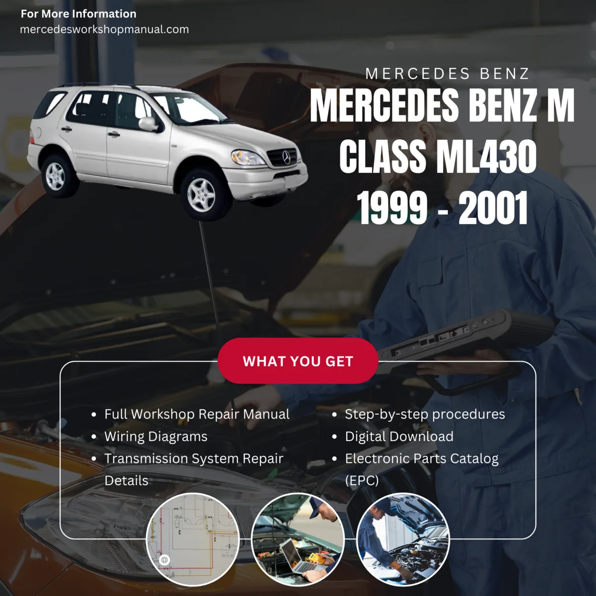 Mercedes-Benz M-Class ML430 V8 1999-2001 Workshop Manual Cover