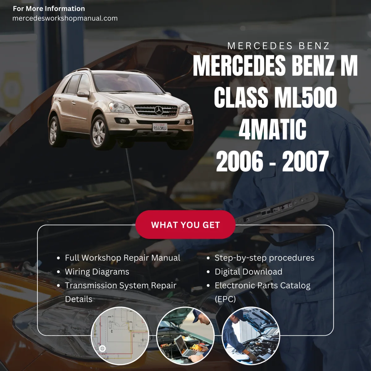 Mercedes-Benz M-Class ML500 4Matic V8 2006-2007 Workshop Manual Cover