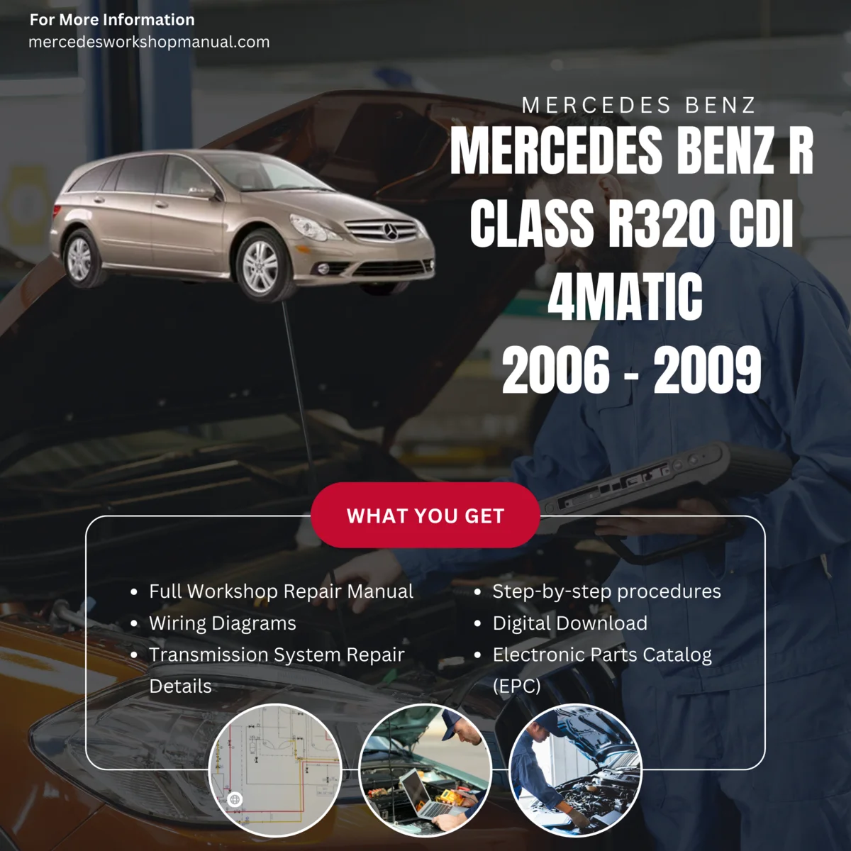 Mercedes-Benz R-Class R320 CDI 4Matic Diesel 2006-2009 Workshop Manual Cover