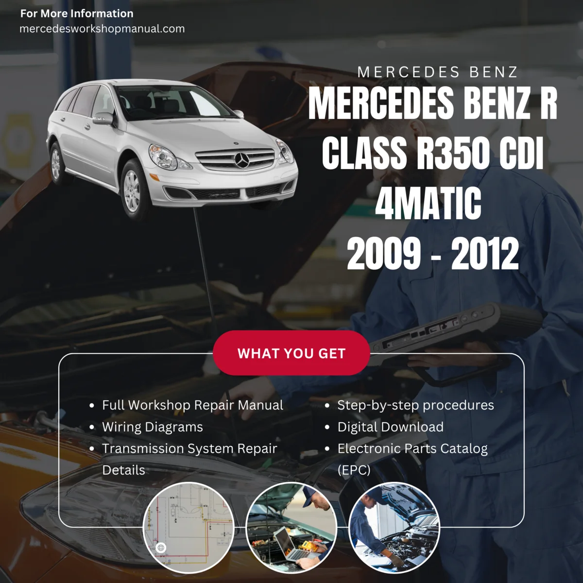 Mercedes-Benz R-Class R350 CDI 4Matic Diesel 2009-2012 Workshop Manual Cover