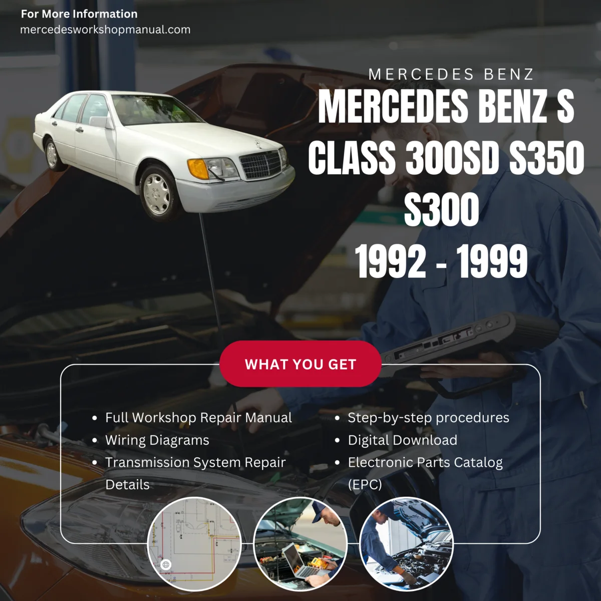Mercedes-Benz S-Class 300SD S350 S300 1992-1999 Workshop Manual Cover