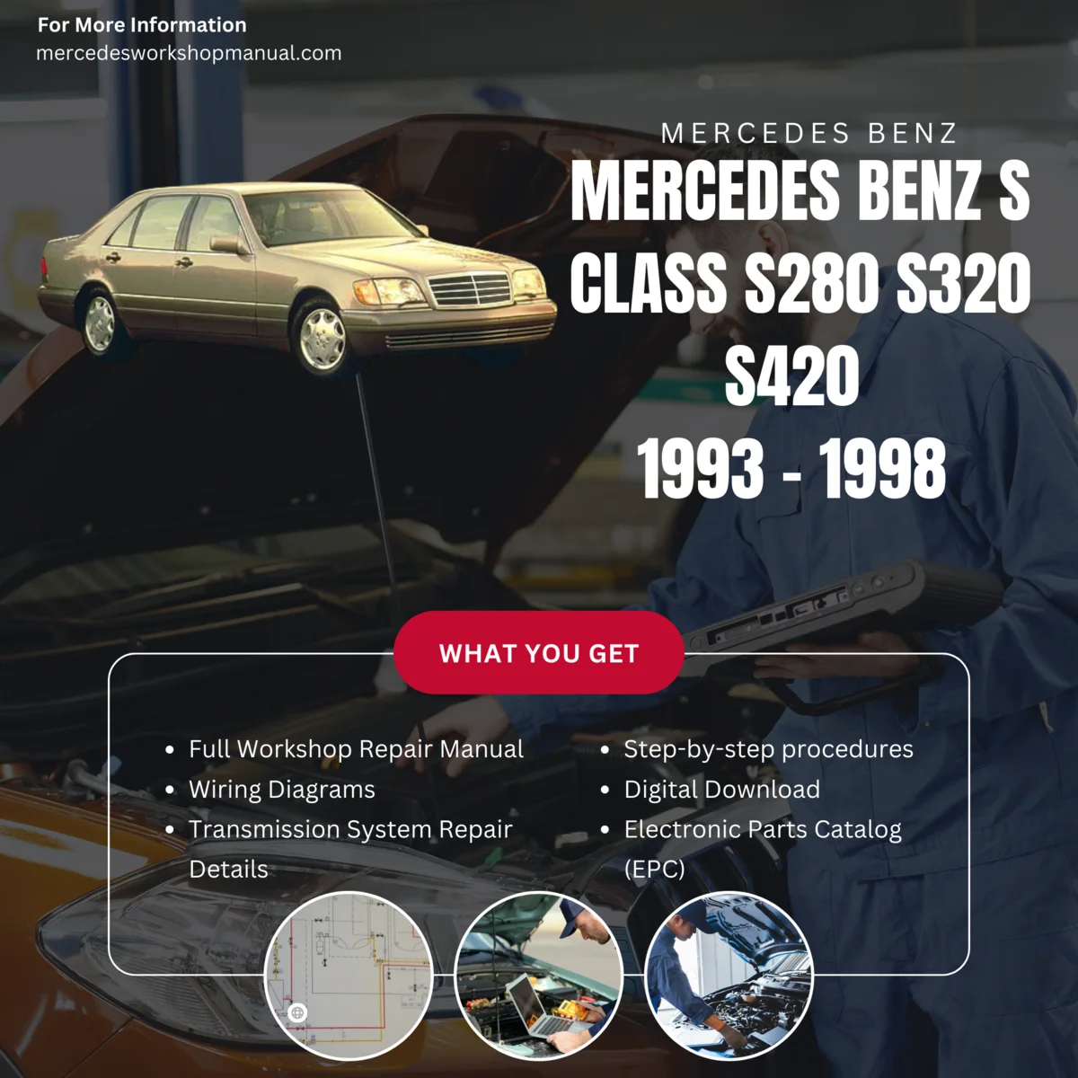 Mercedes-Benz S-Class S280 S320 S420 W140 1993-1998 Workshop Manual Cover