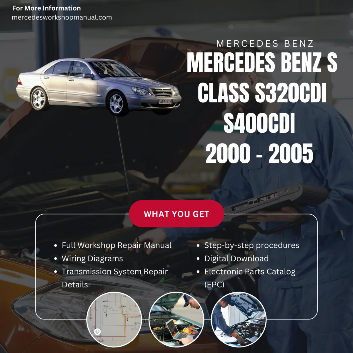 Mercedes-Benz S-Class S320CDI S400CDI Diesel 2000-2005 Workshop Manual Cover