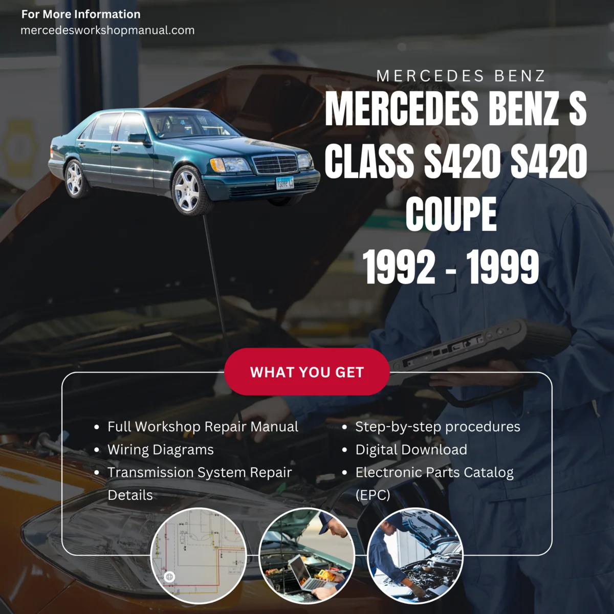 Mercedes-Benz S-Class S420 Coupe W140 1992-1999 Workshop Manual Cover