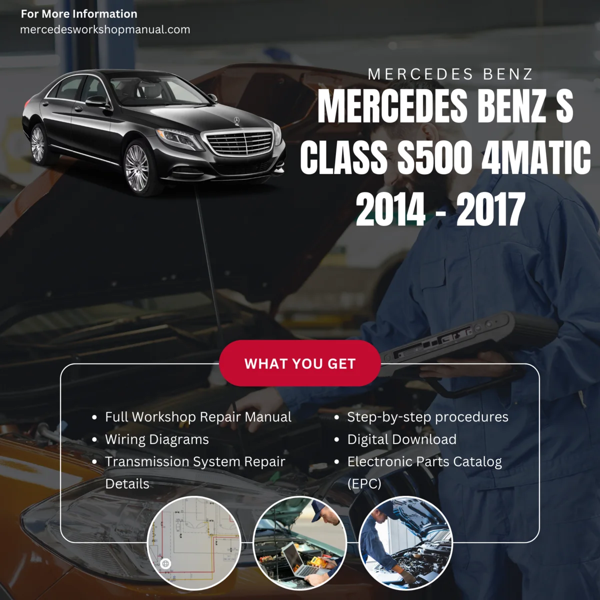 Mercedes-Benz S-Class S500 4Matic W222 2014-2017 Workshop Manual Cover