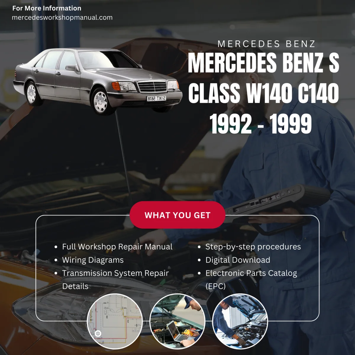 Mercedes-Benz S-Class W140 C140 1992-1999 Workshop Manual Cover