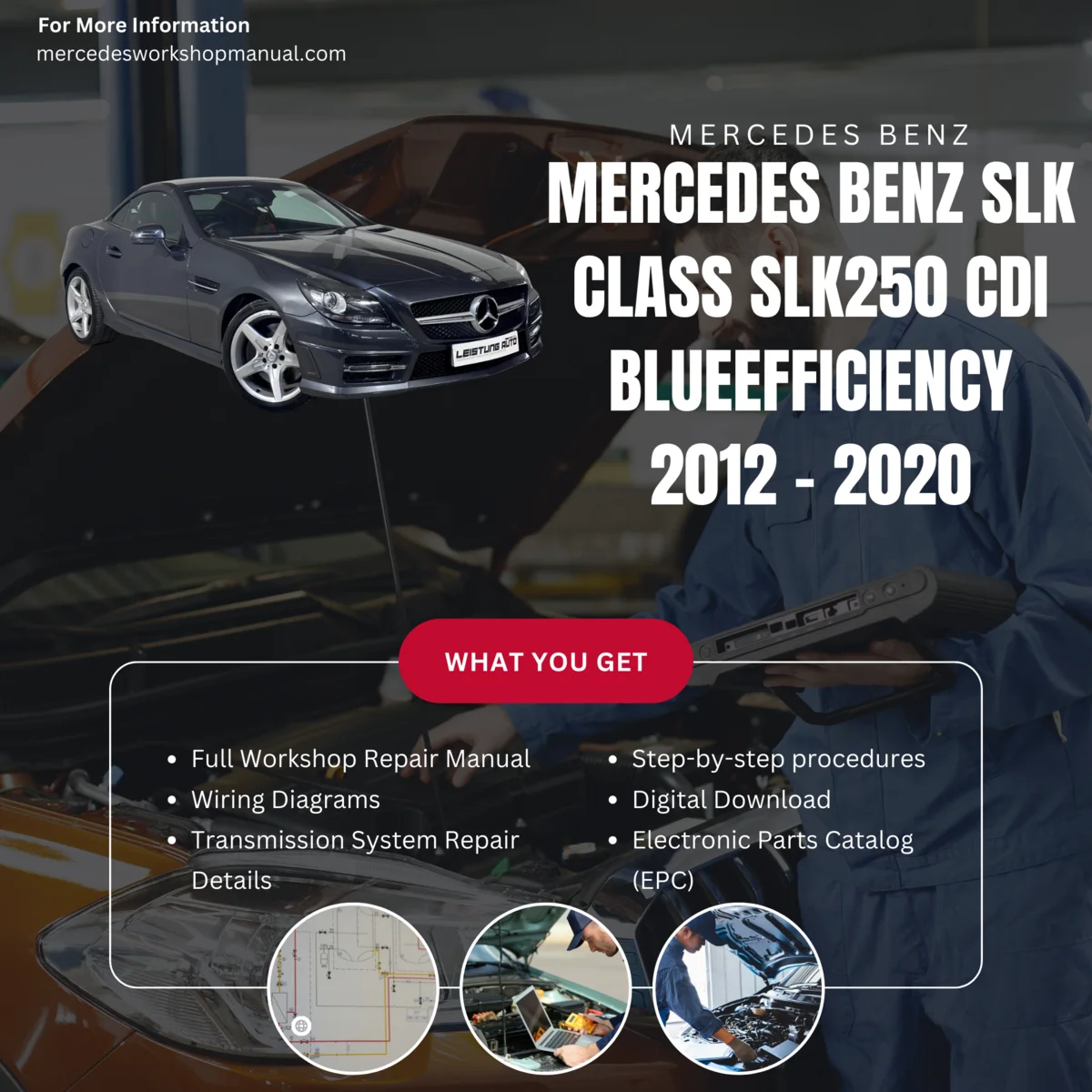 Mercedes-Benz SLK-Class SLK250 CDI BlueEfficiency 2012-2020 Workshop Manual Cover